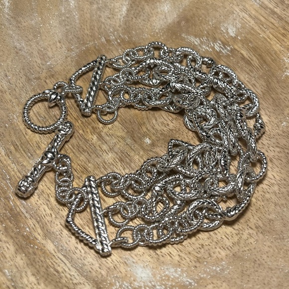 Judith Ripka Three Strand Chain Link 925 Sterling Silver Toggle Clasp Bracelet - Picture 5 of 16
